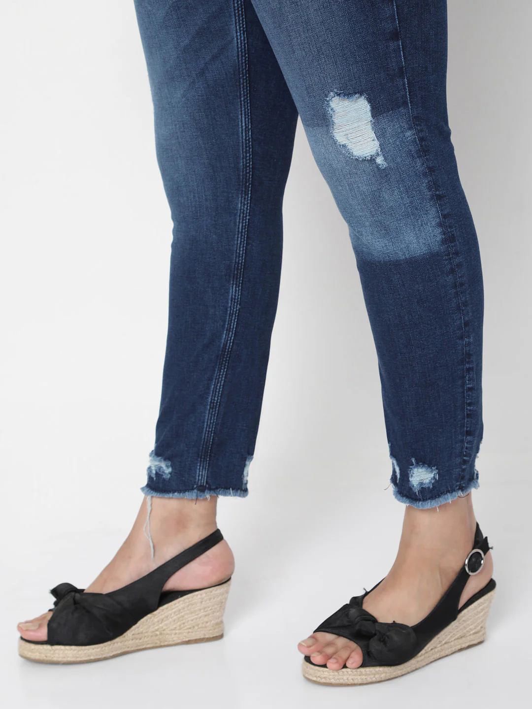 Curve Blue Mid Rise Distressed Jeans - Image 8