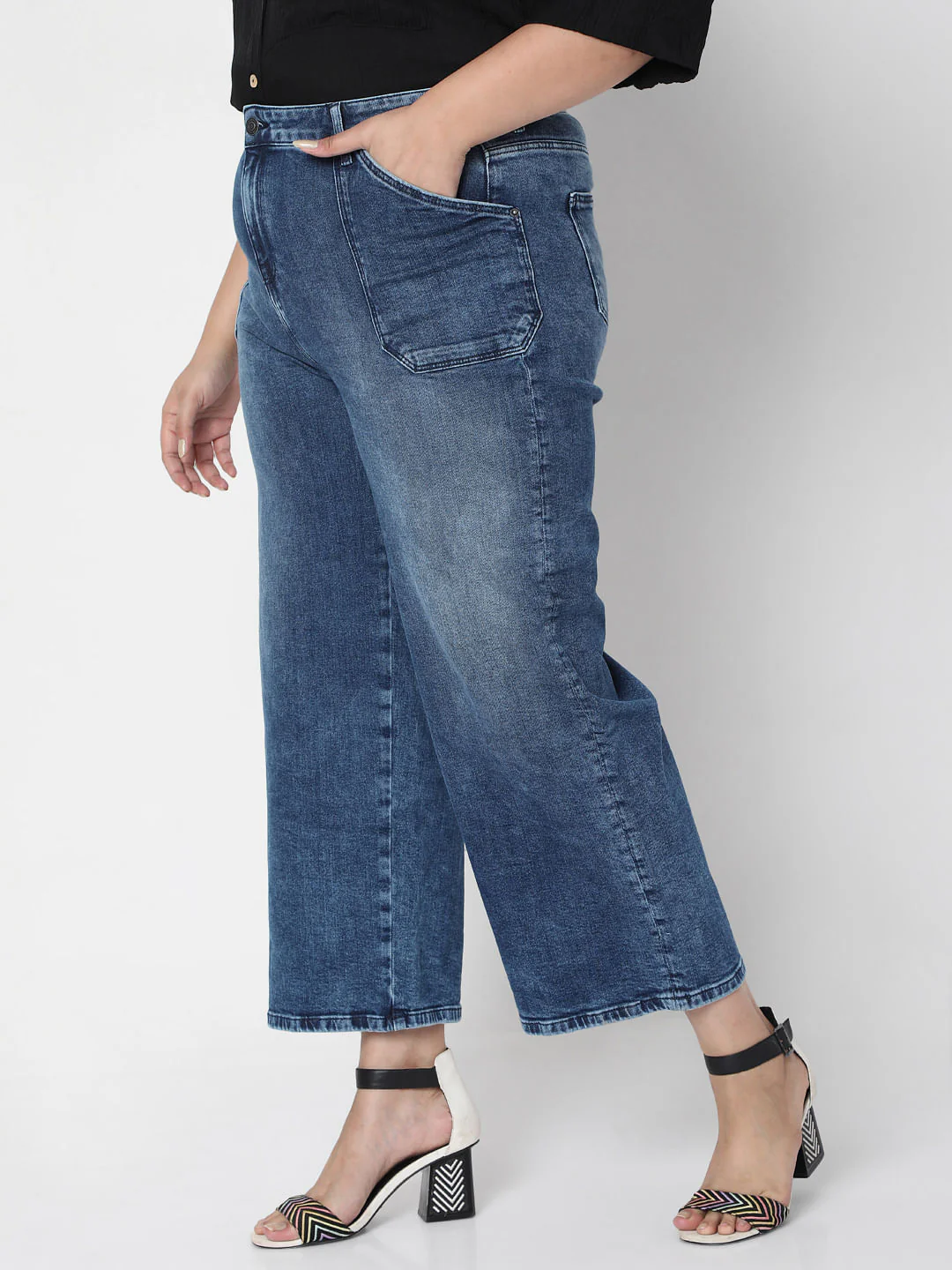 Curve Blue Mid Rise Wide Leg Jeans - Image 3