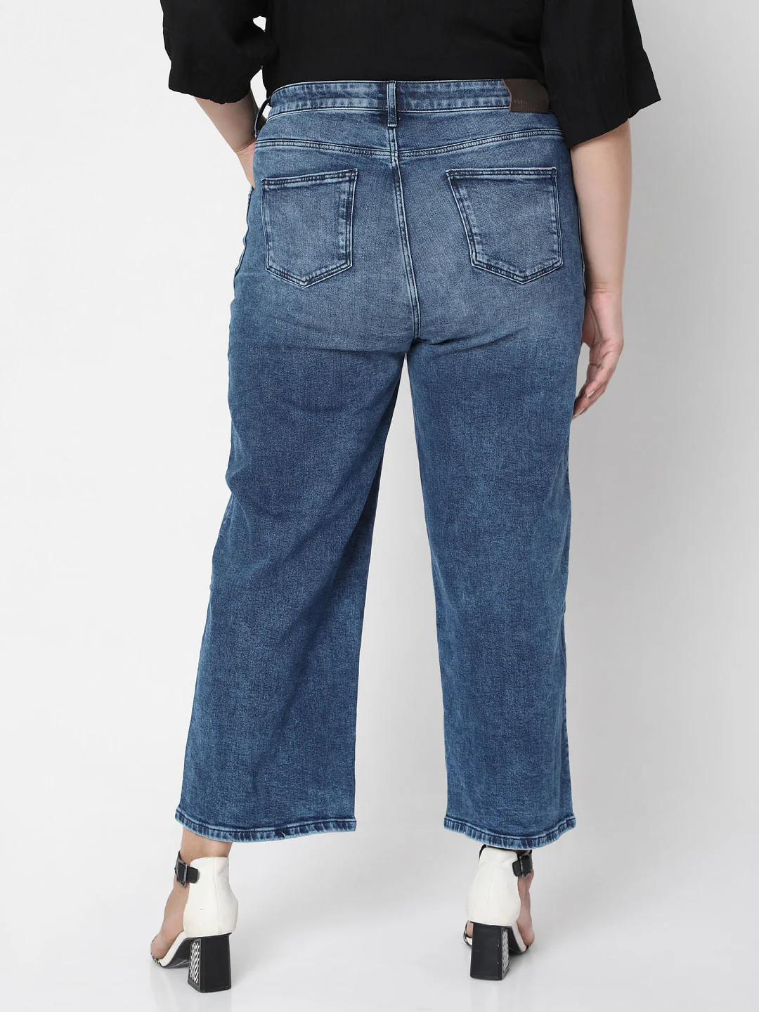 Curve Blue Mid Rise Wide Leg Jeans - Image 4
