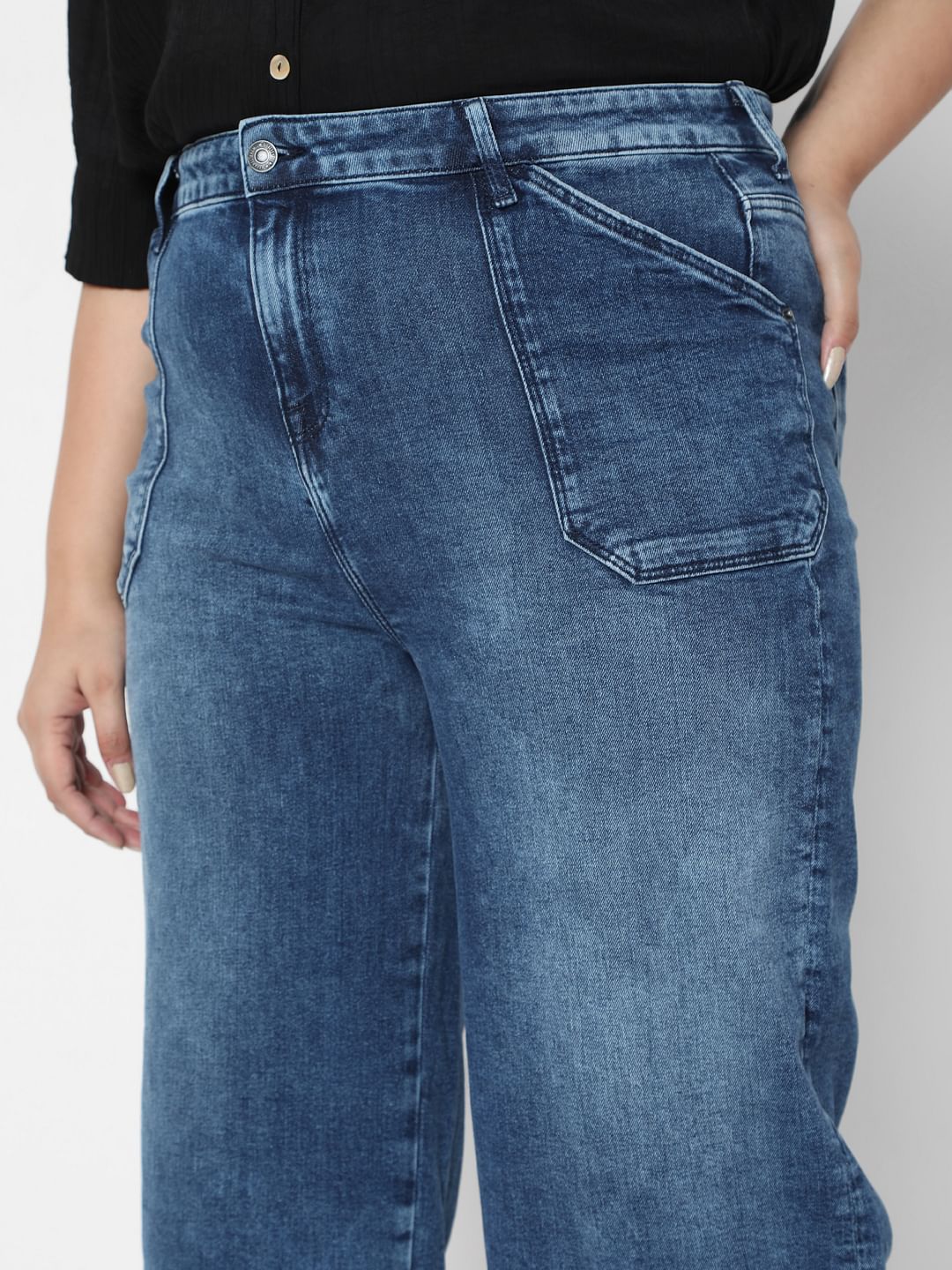 Curve Blue Mid Rise Wide Leg Jeans - Image 5