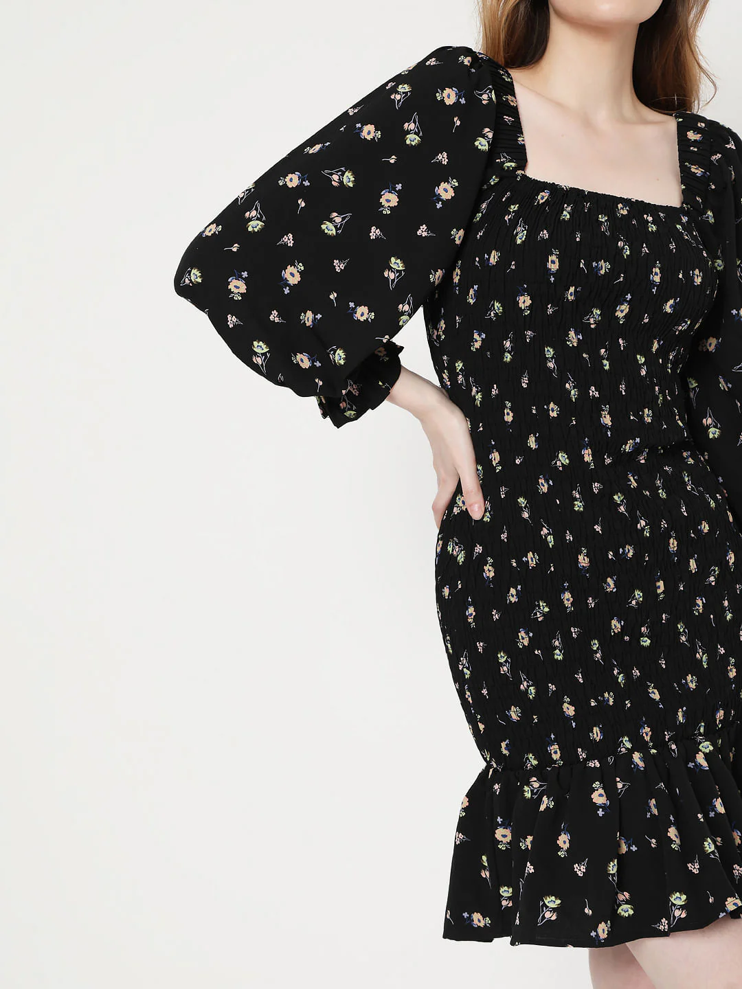 Black Floral Smock Shift Dress - Image 6