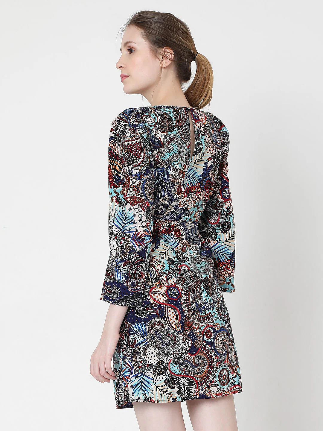 Blue Paisley Print Fit & Flare Dress - Image 4