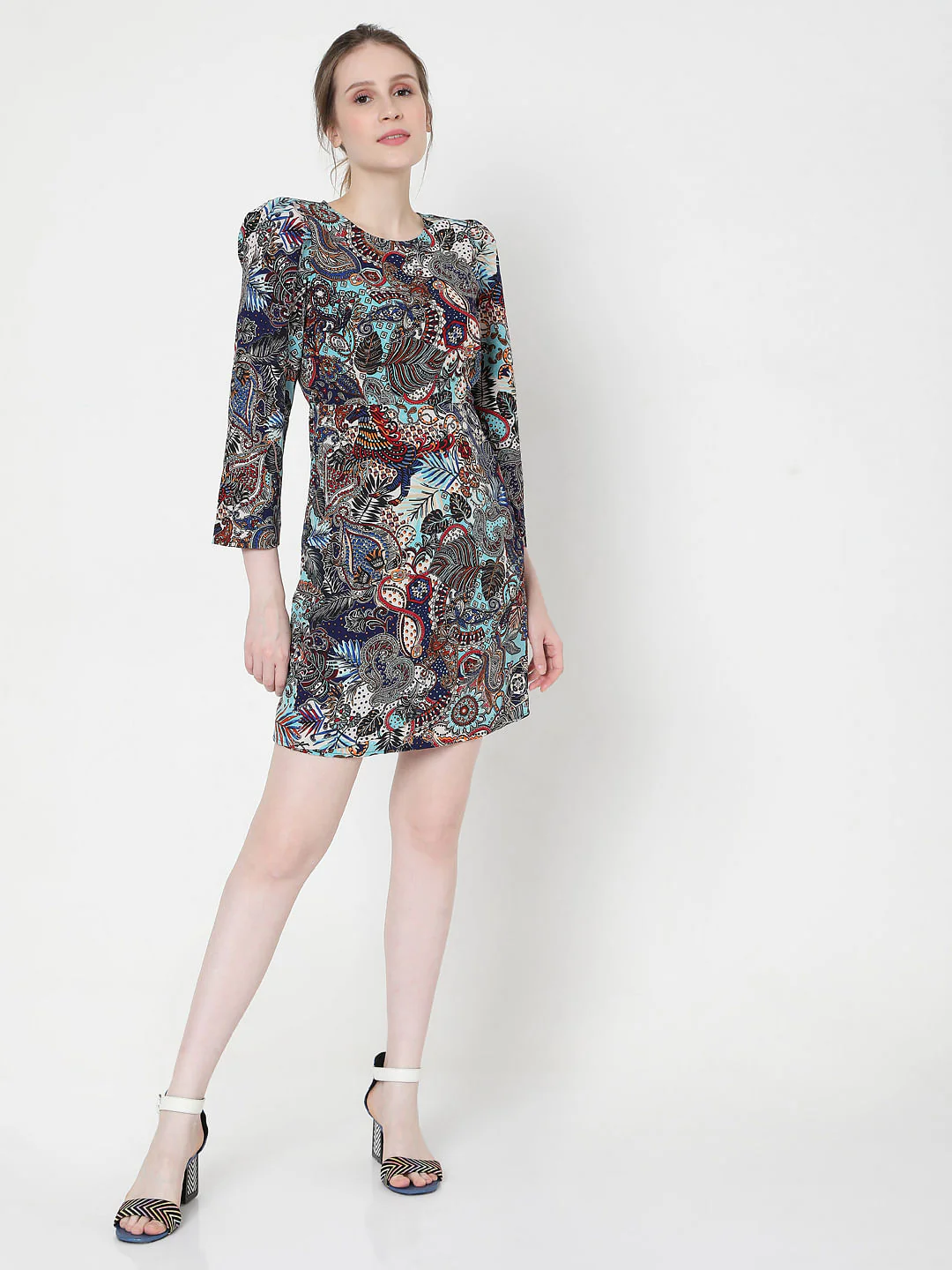 Blue Paisley Print Fit & Flare Dress - Image 5
