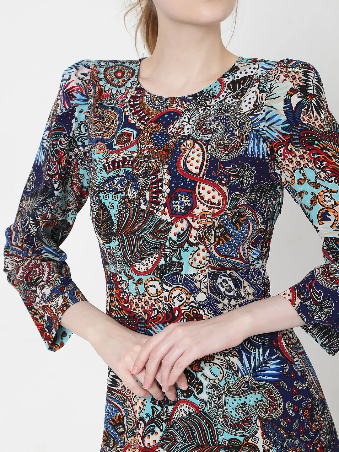 Blue Paisley Print Fit & Flare Dress - Image 6