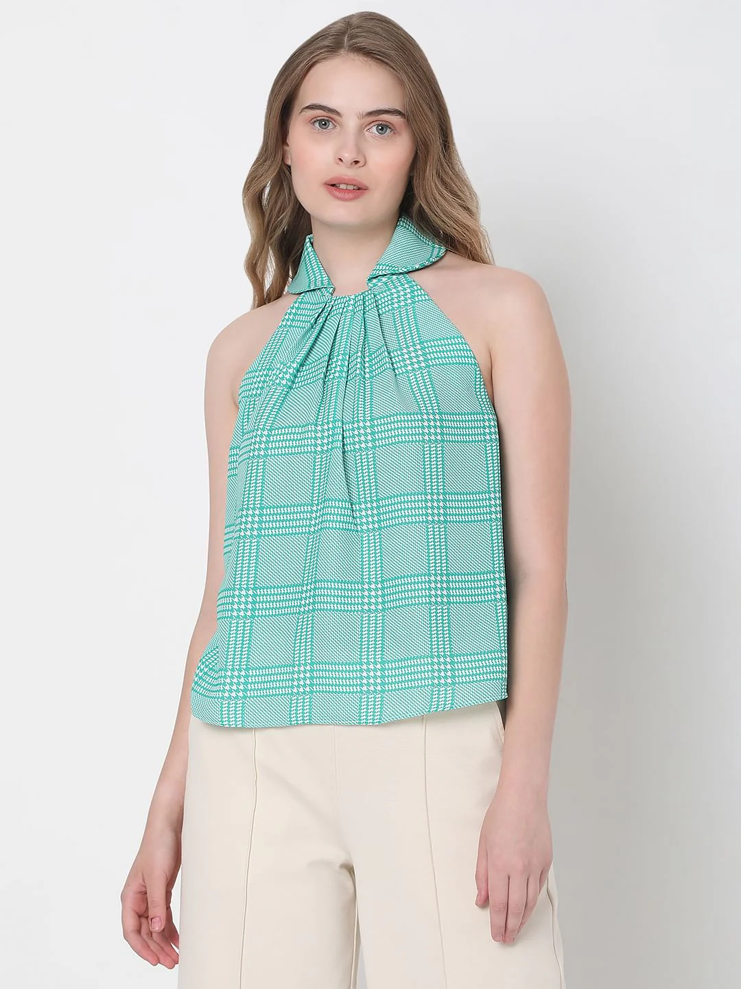 Green Check Halter Neck Co-Ord Set Top - Image 2