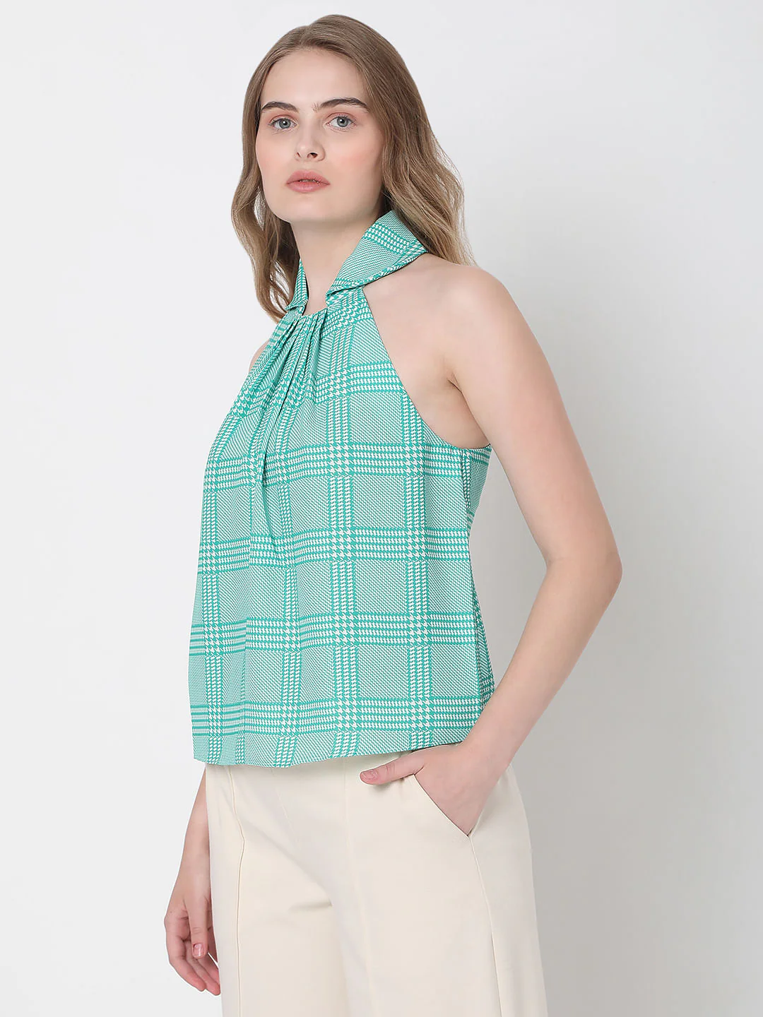 Green Check Halter Neck Co-Ord Set Top - Image 3