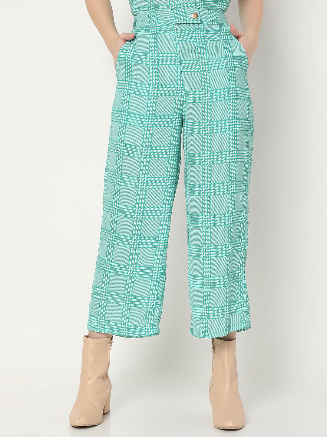 Green Mid Rise Check Co-Ord Pants - Image 2