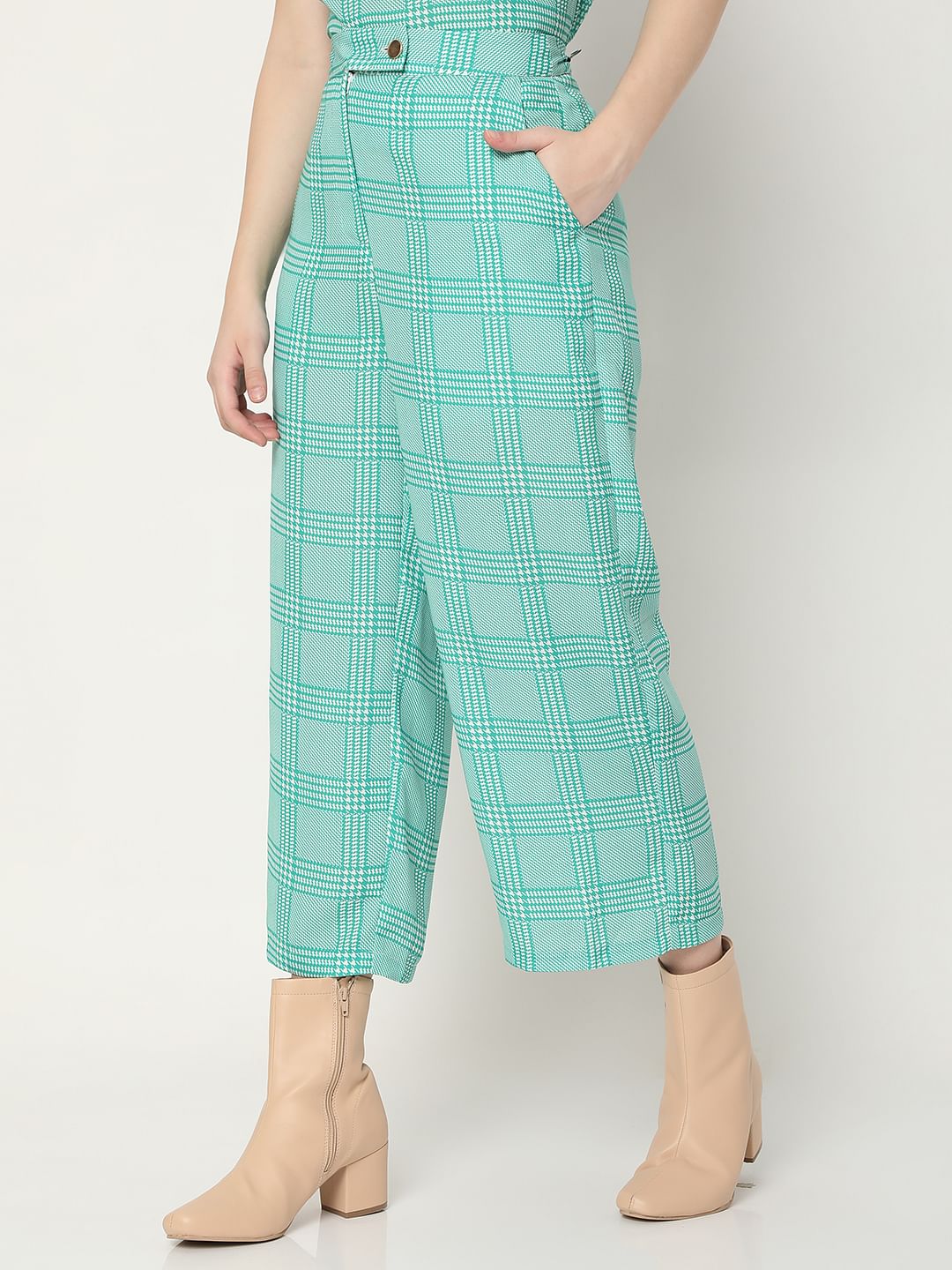 Green Mid Rise Check Co-Ord Pants - Image 3