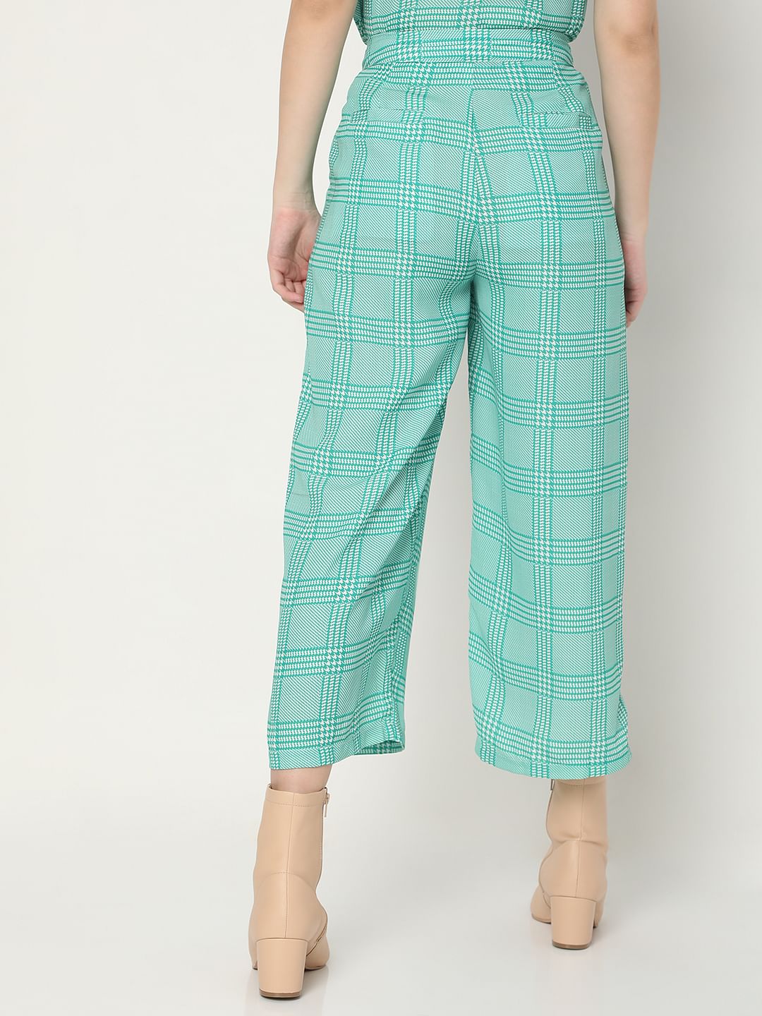 Green Mid Rise Check Co-Ord Pants - Image 4