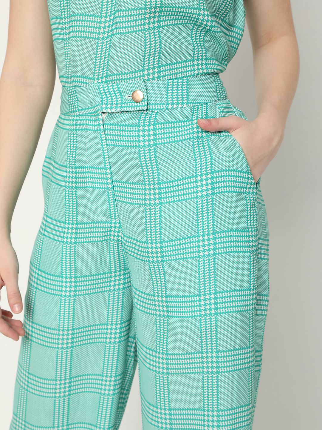 Green Mid Rise Check Co-Ord Pants - Image 5