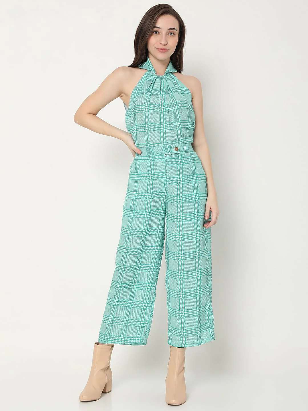 Green Mid Rise Check Co-Ord Pants - Image 6