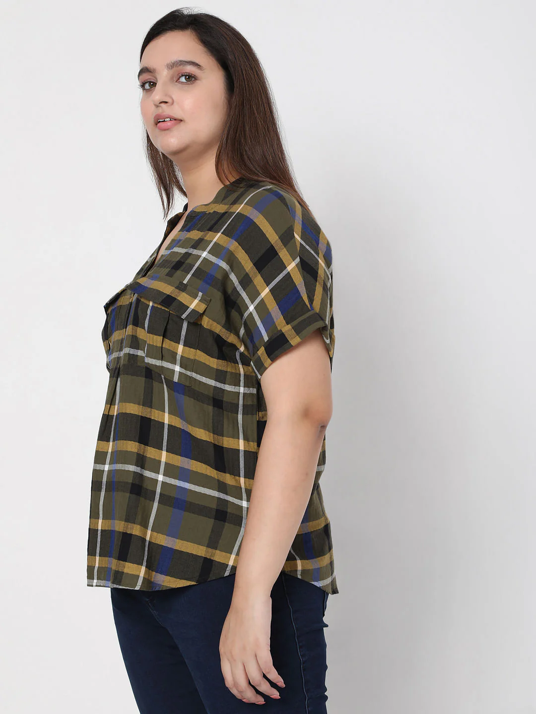 Curve Olive Green Check Top - Image 3