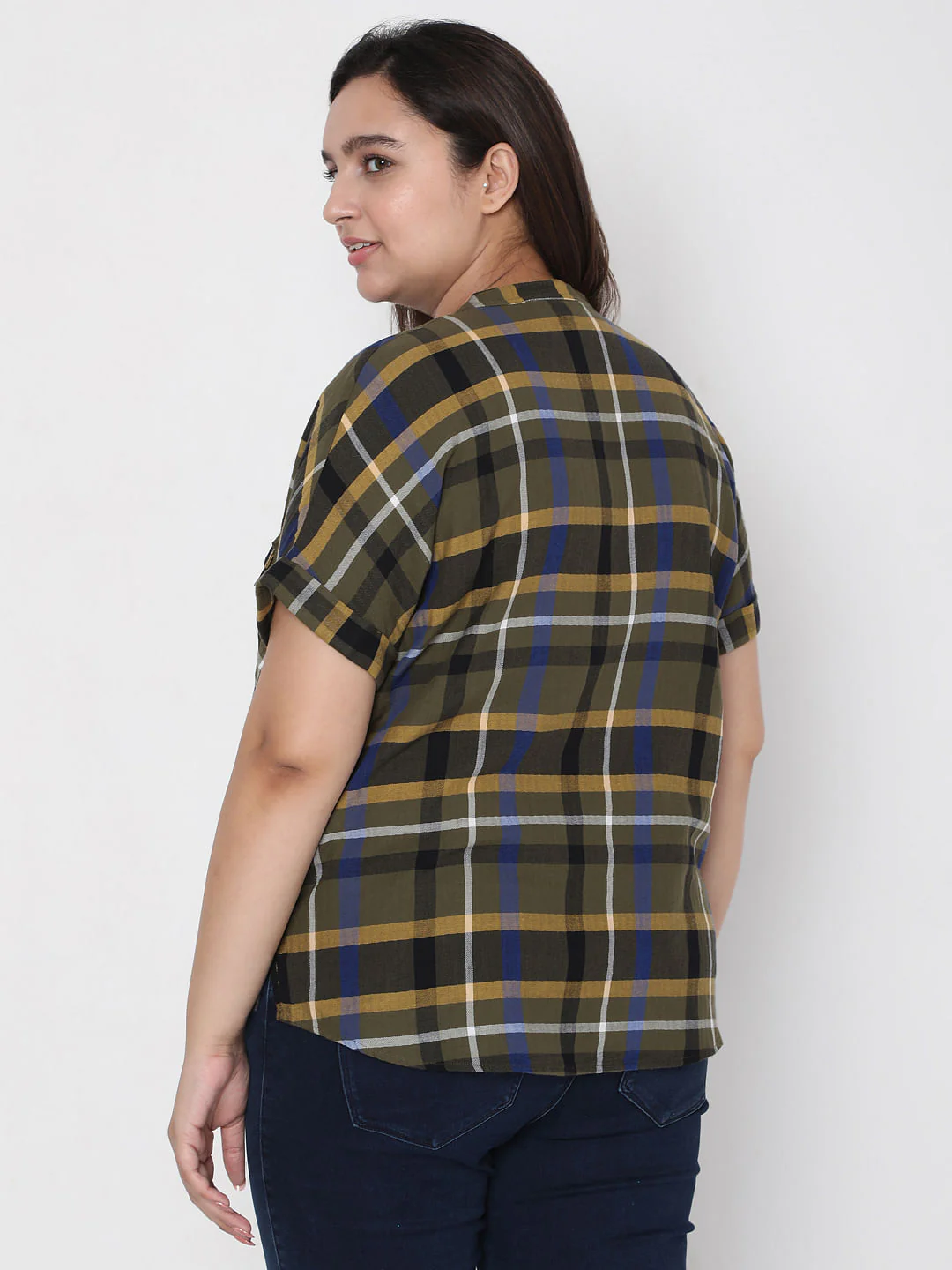 Curve Olive Green Check Top - Image 4