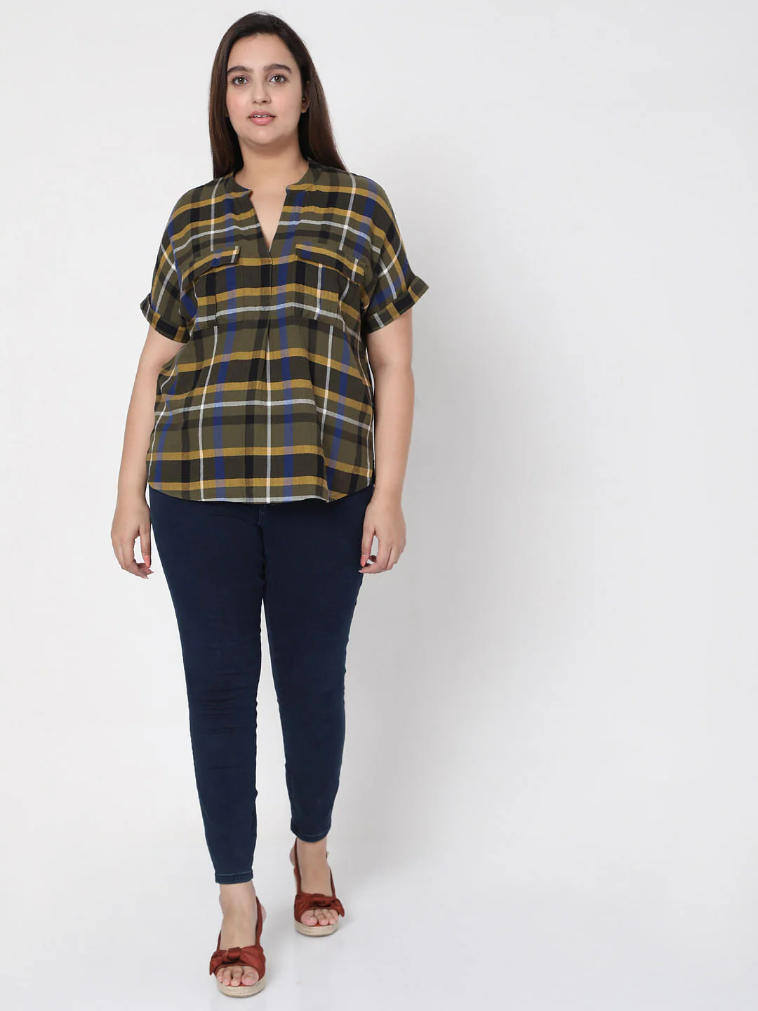 Curve Olive Green Check Top - Image 5