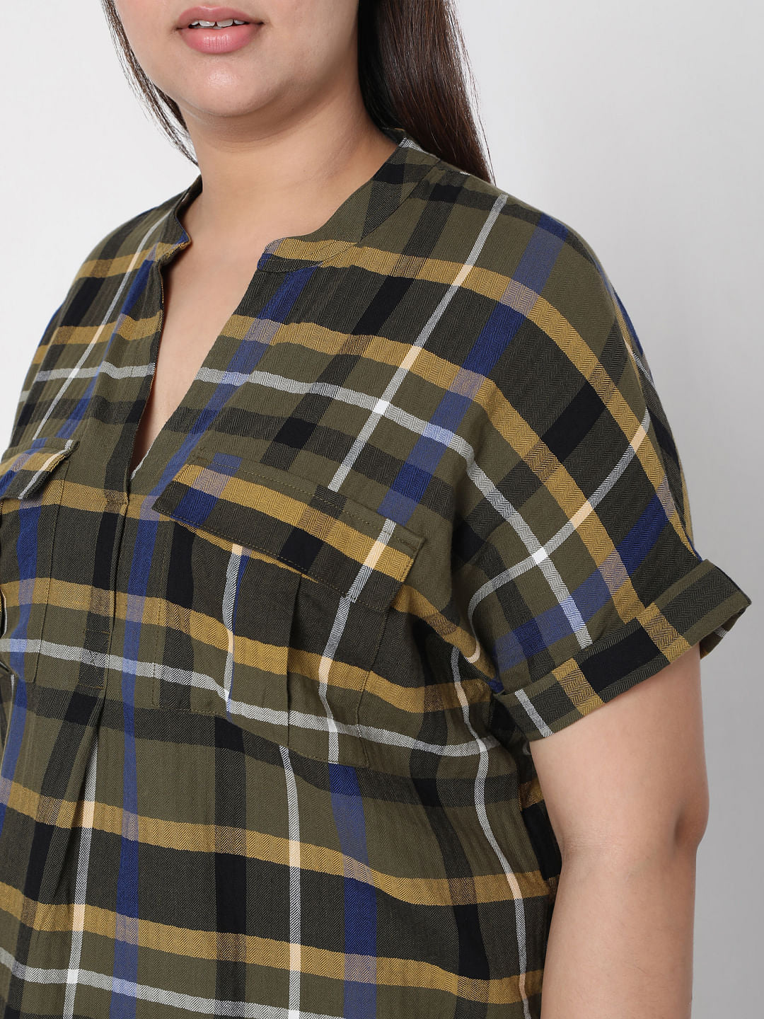 Curve Olive Green Check Top - Image 6