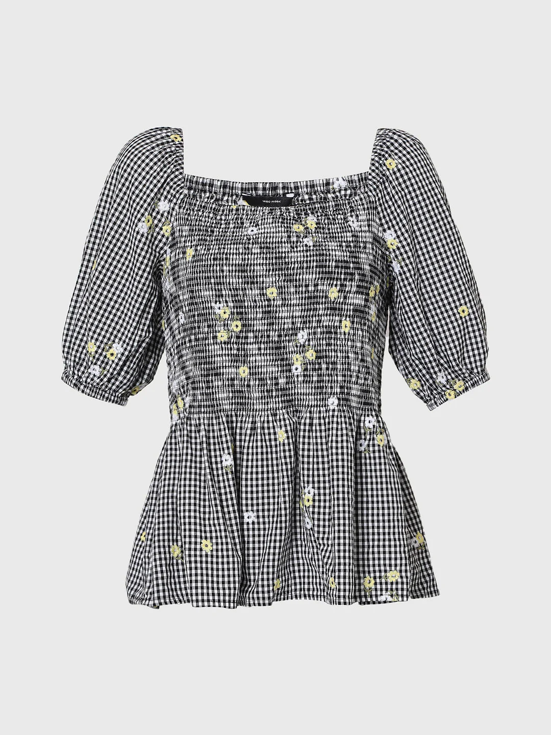 Black Check Smocked Top - Image 7