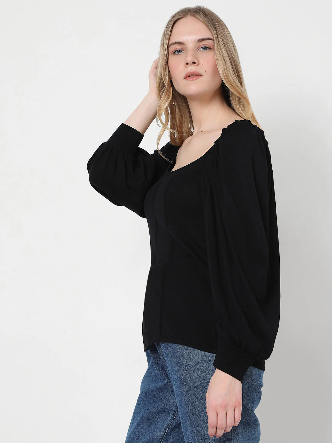 Black Boat Neck Top - Image 3