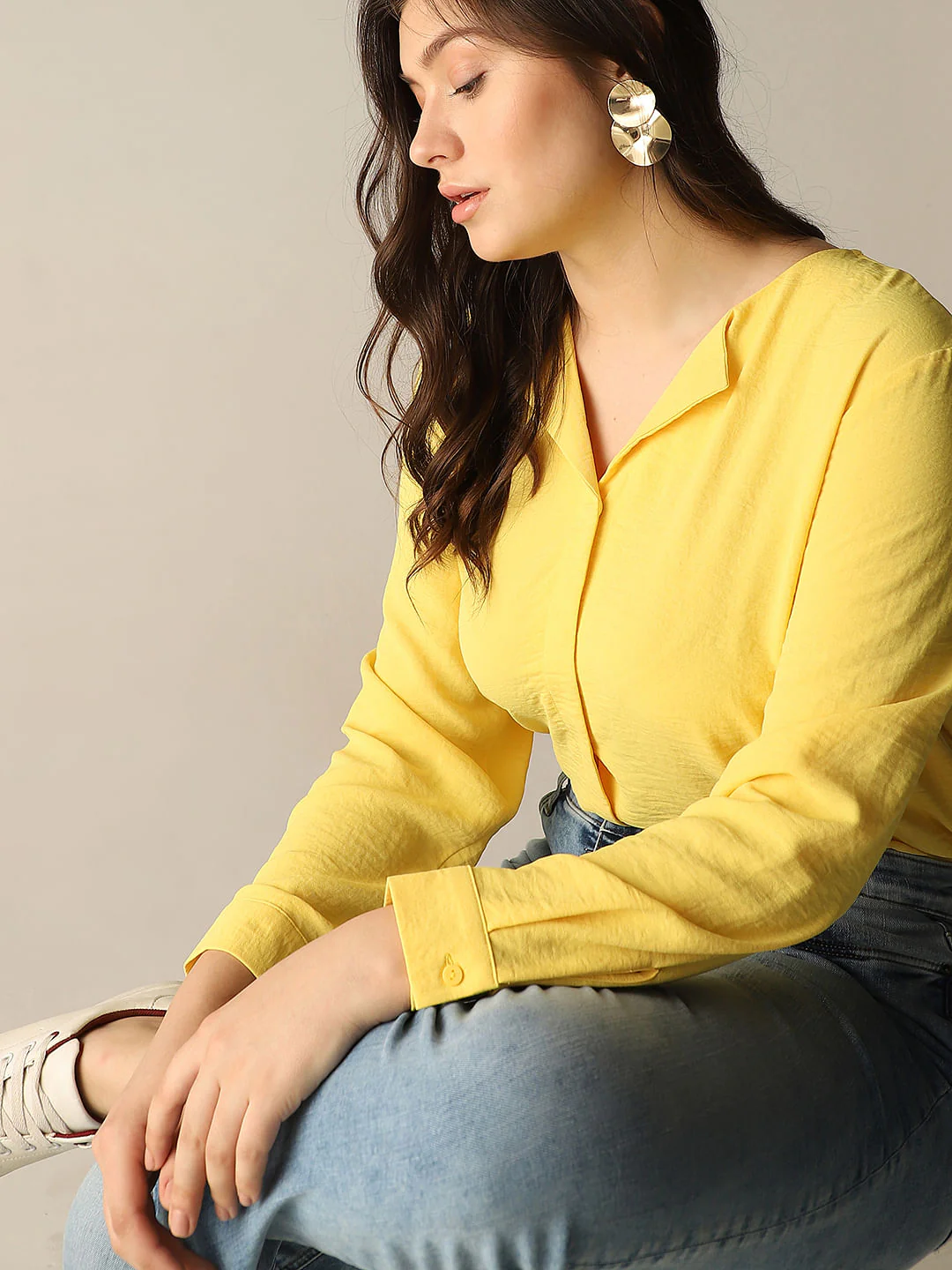 Curve Yellow Full Sleeves Top