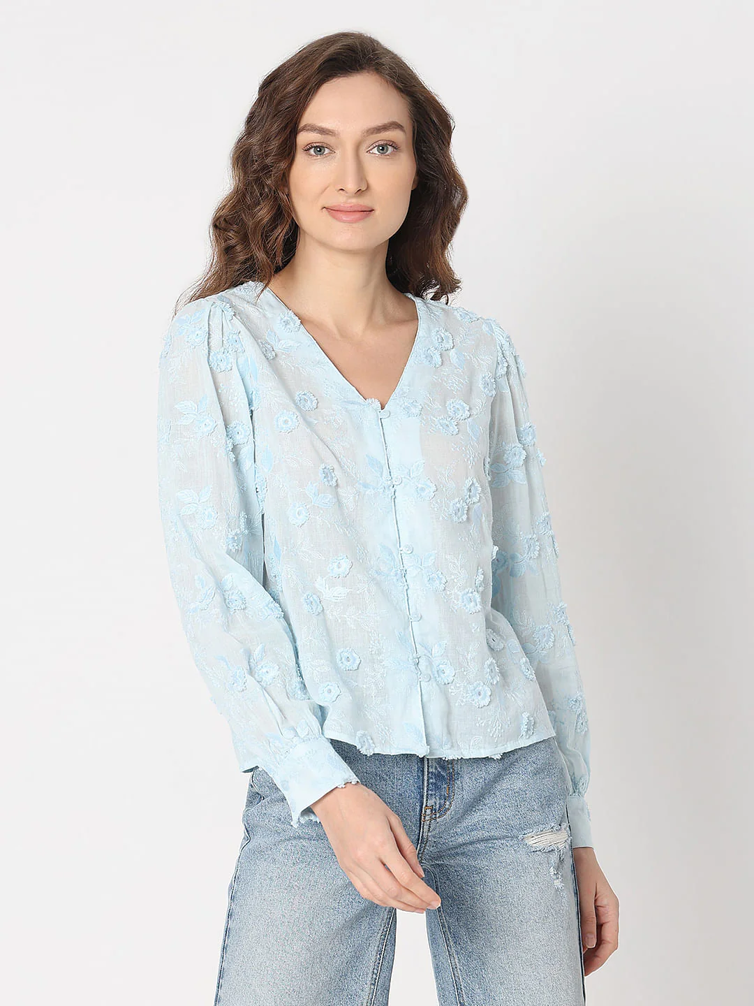 Light Blue 3D Floral Top - Image 2