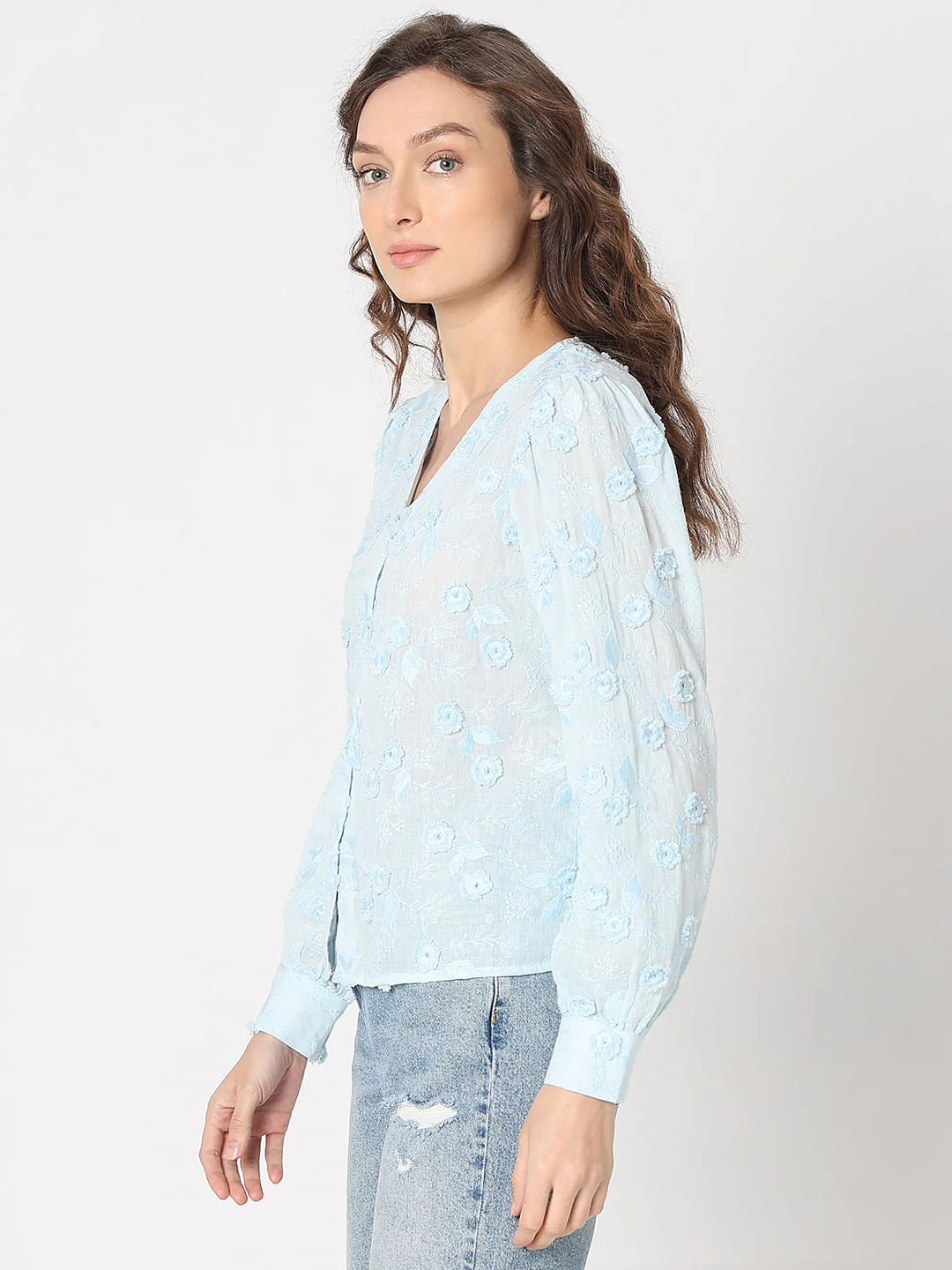Light Blue 3D Floral Top - Image 3