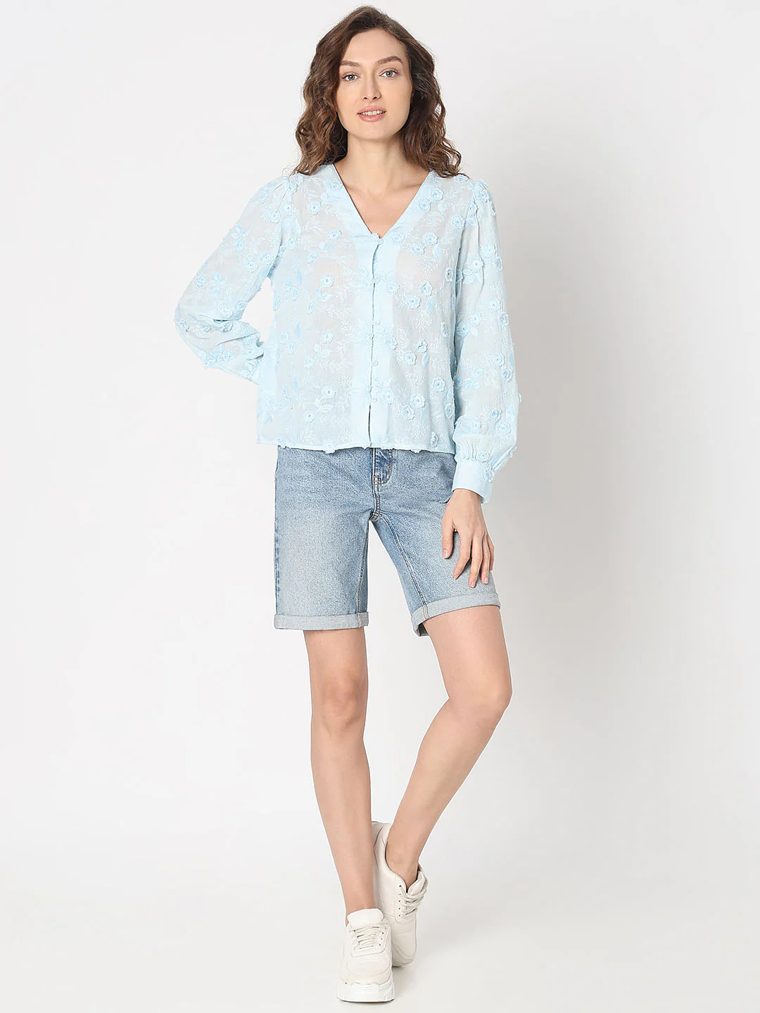 Light Blue 3D Floral Top - Image 5