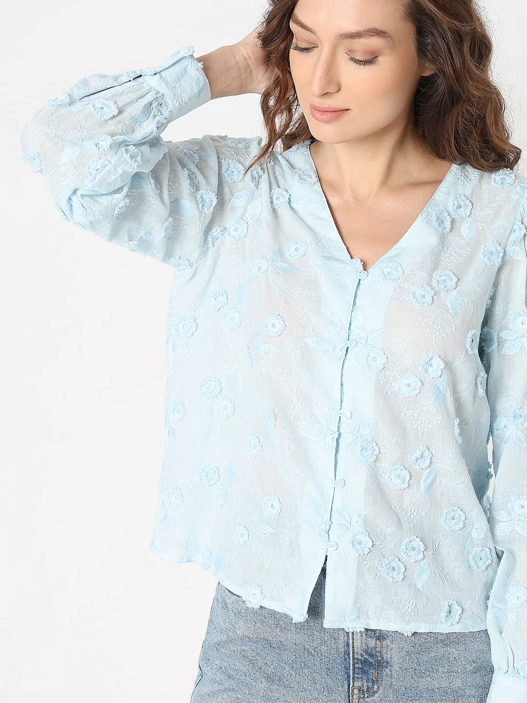 Light Blue 3D Floral Top - Image 6
