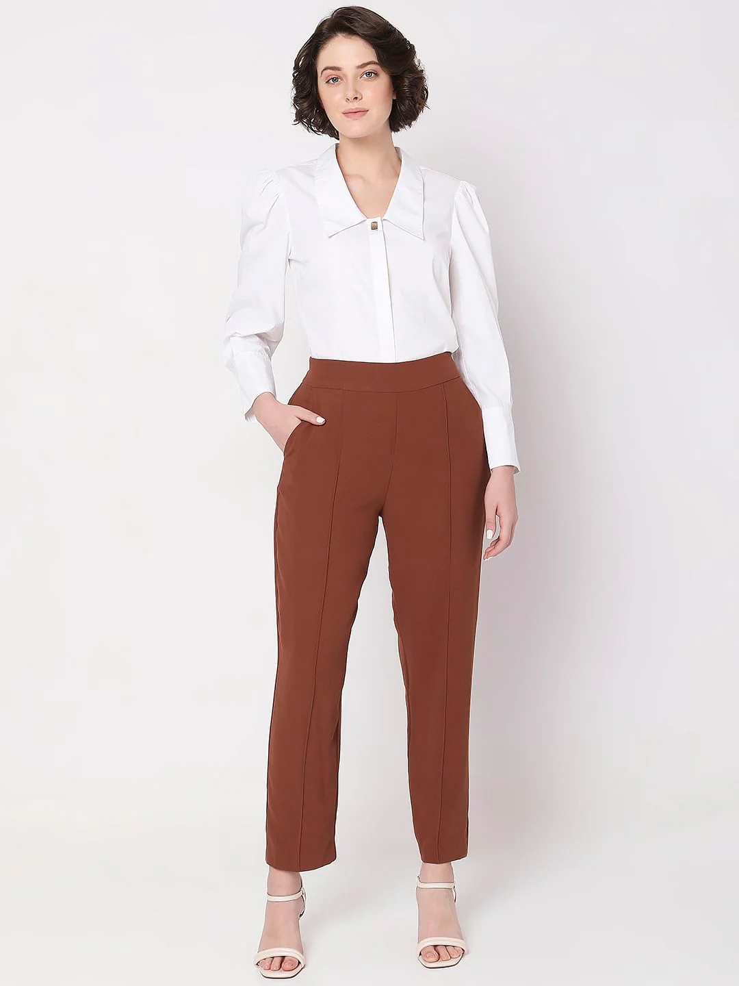 Brown High Rise Pants - Image 6