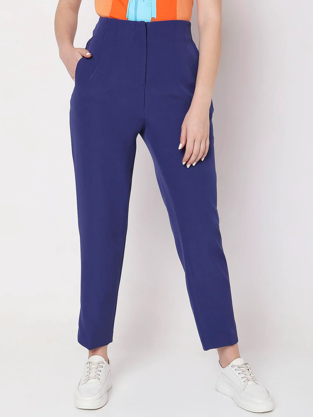 Blue High Rise Tapered Fit Pants - Image 2