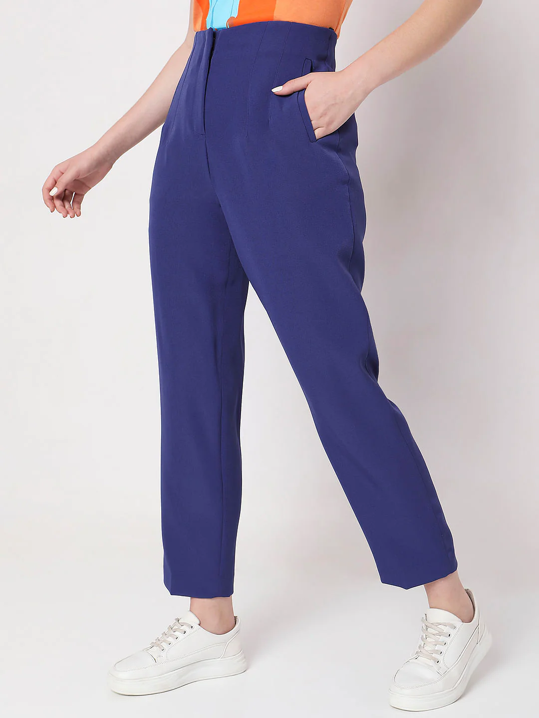 Blue High Rise Tapered Fit Pants - Image 3