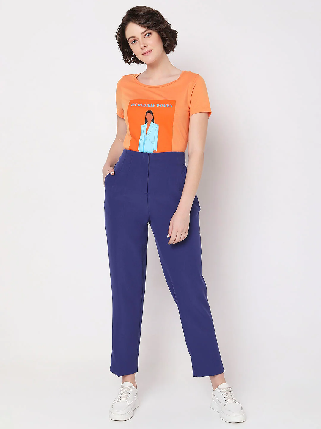 Blue High Rise Tapered Fit Pants - Image 6