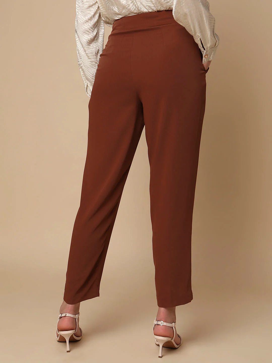 Brown High Rise Slim Fit Pants - Image 4