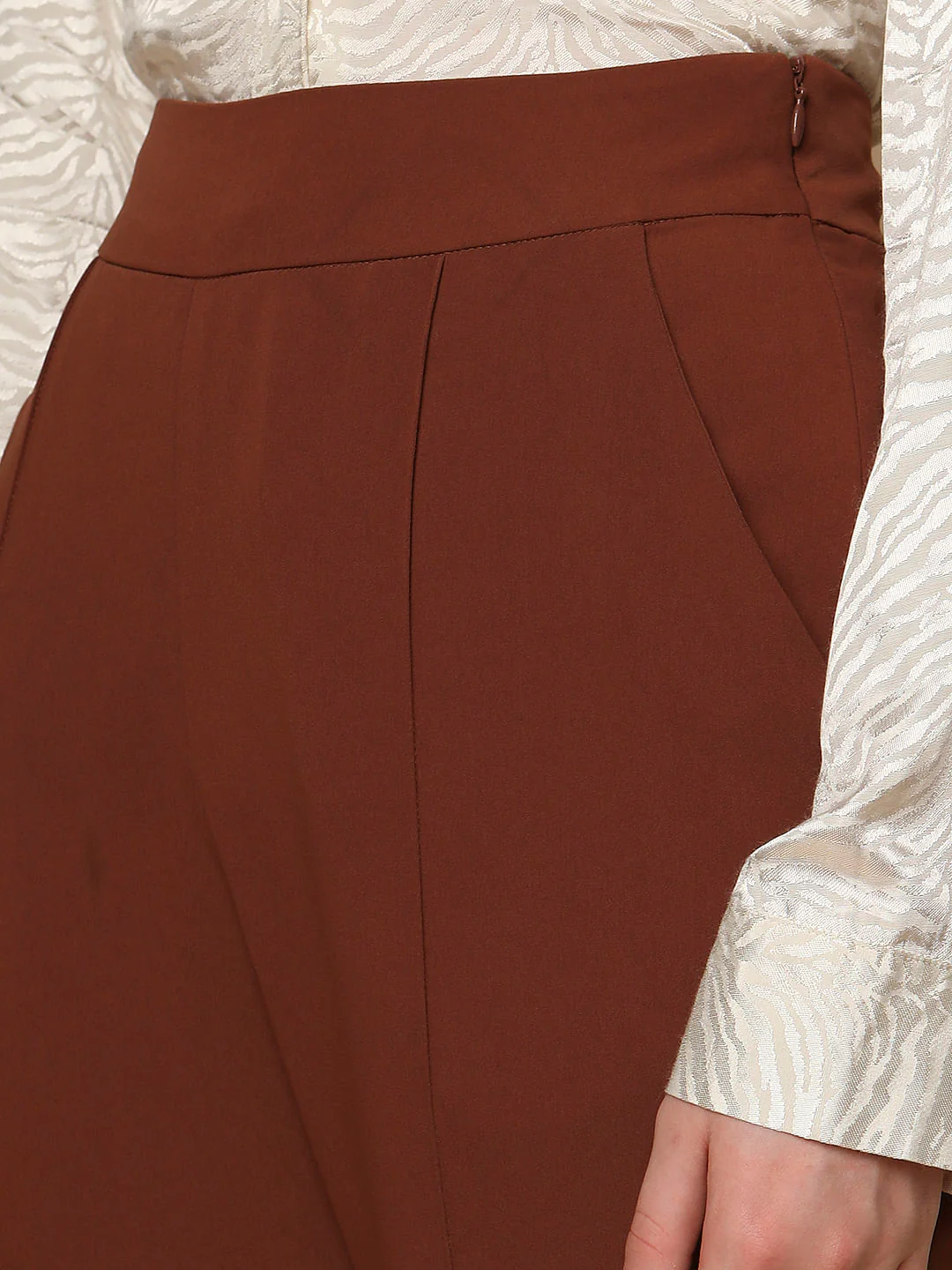 Brown High Rise Slim Fit Pants - Image 8