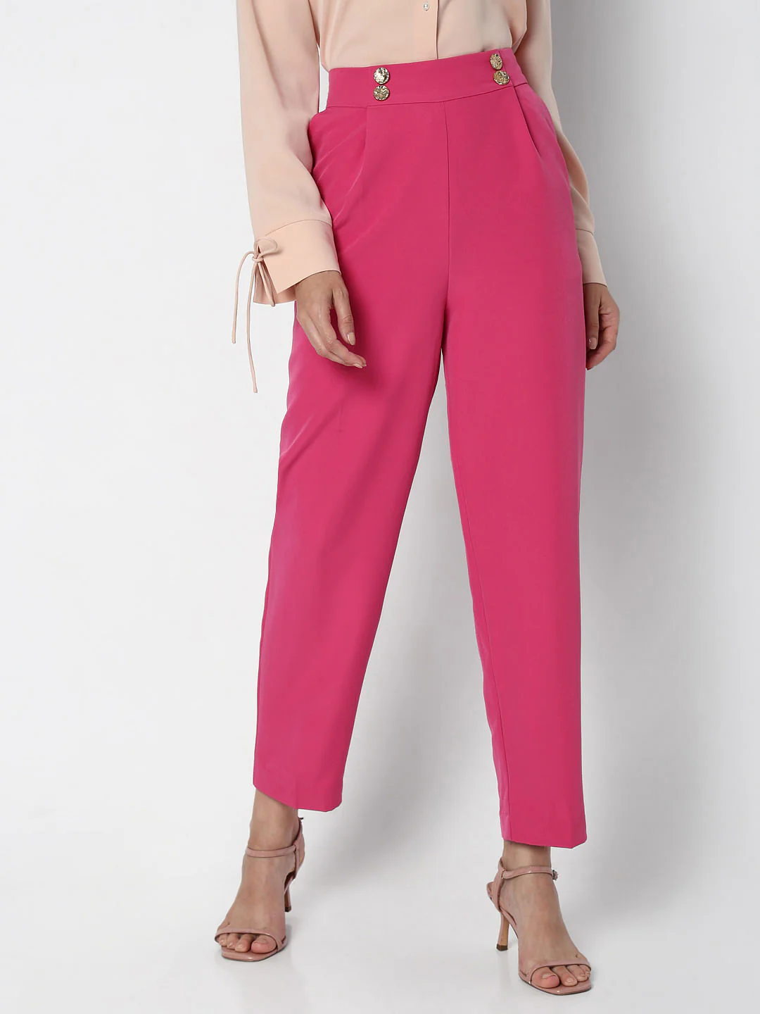 Pink High Rise Tapered Fit Pants - Image 2
