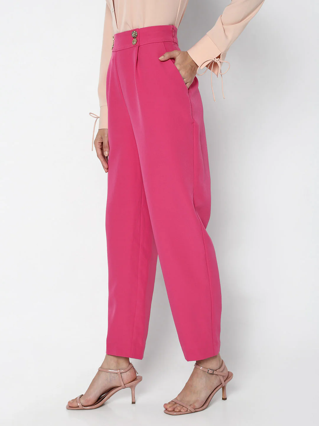 Pink High Rise Tapered Fit Pants - Image 3