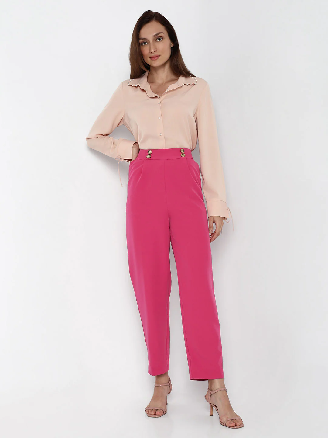 Pink High Rise Tapered Fit Pants - Image 5