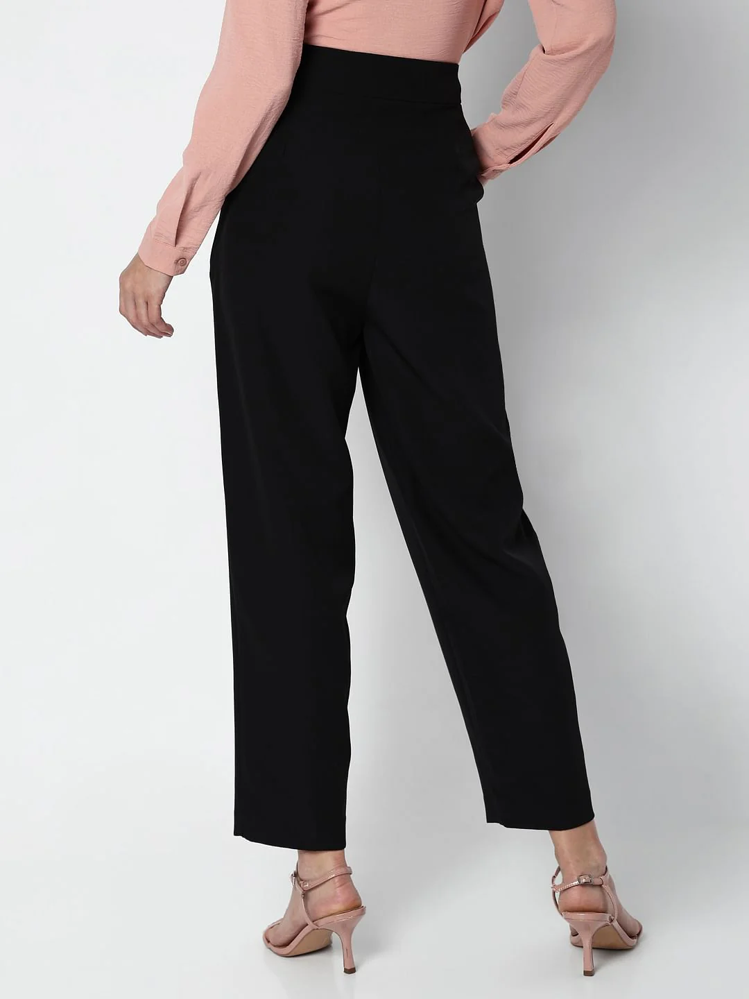 Black High Rise Button Detail Pants - Image 4