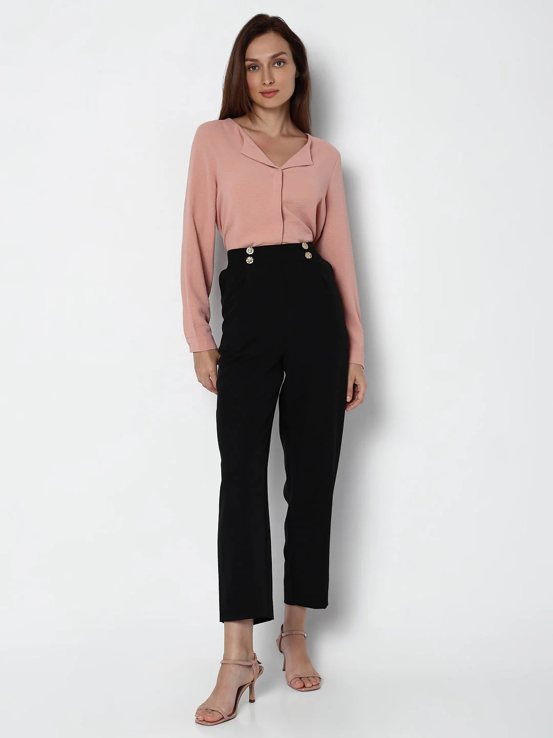 Black High Rise Button Detail Pants - Image 5