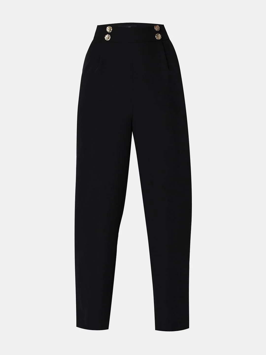 Black High Rise Button Detail Pants - Image 7