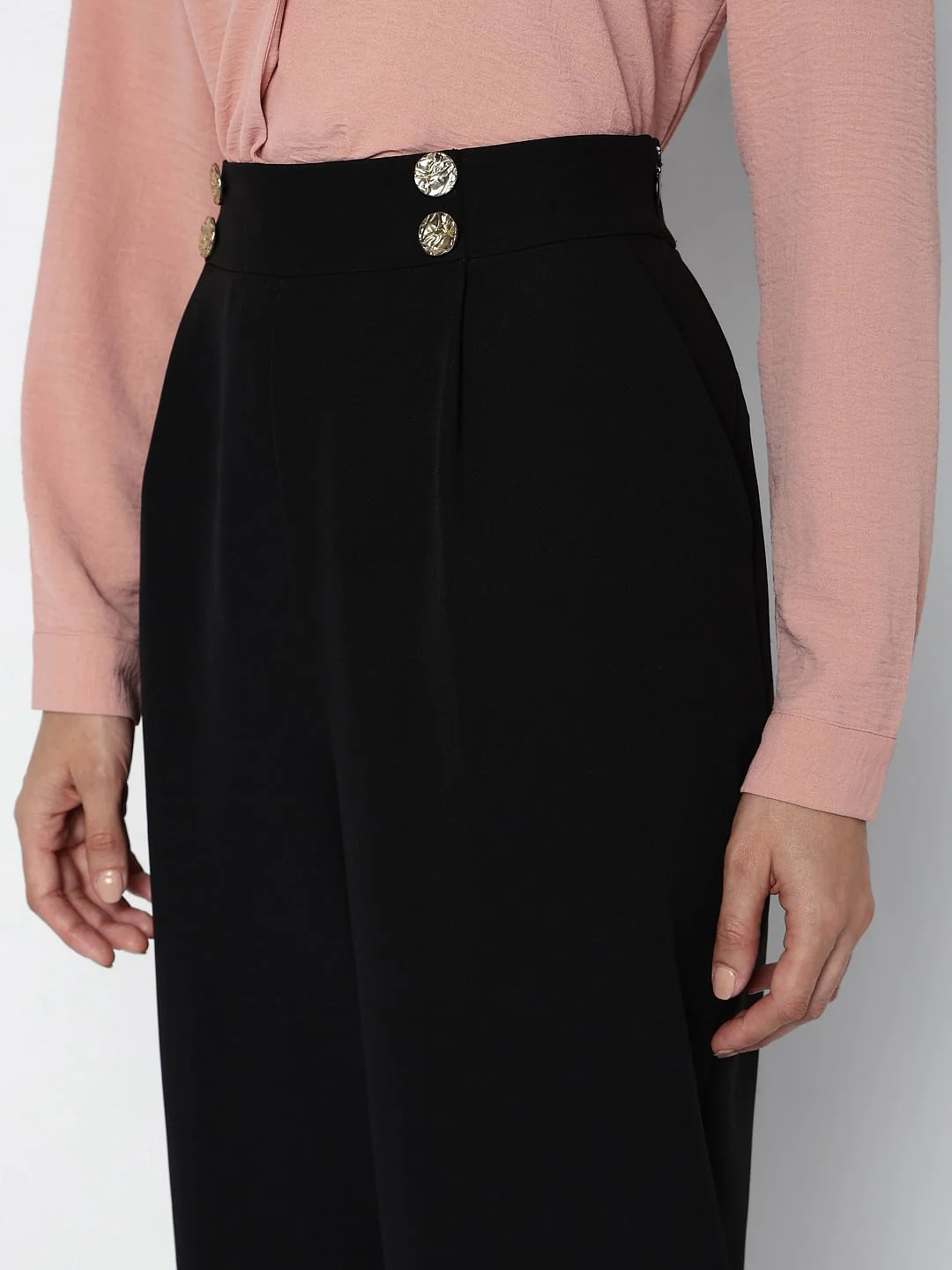Black High Rise Button Detail Pants - Image 8
