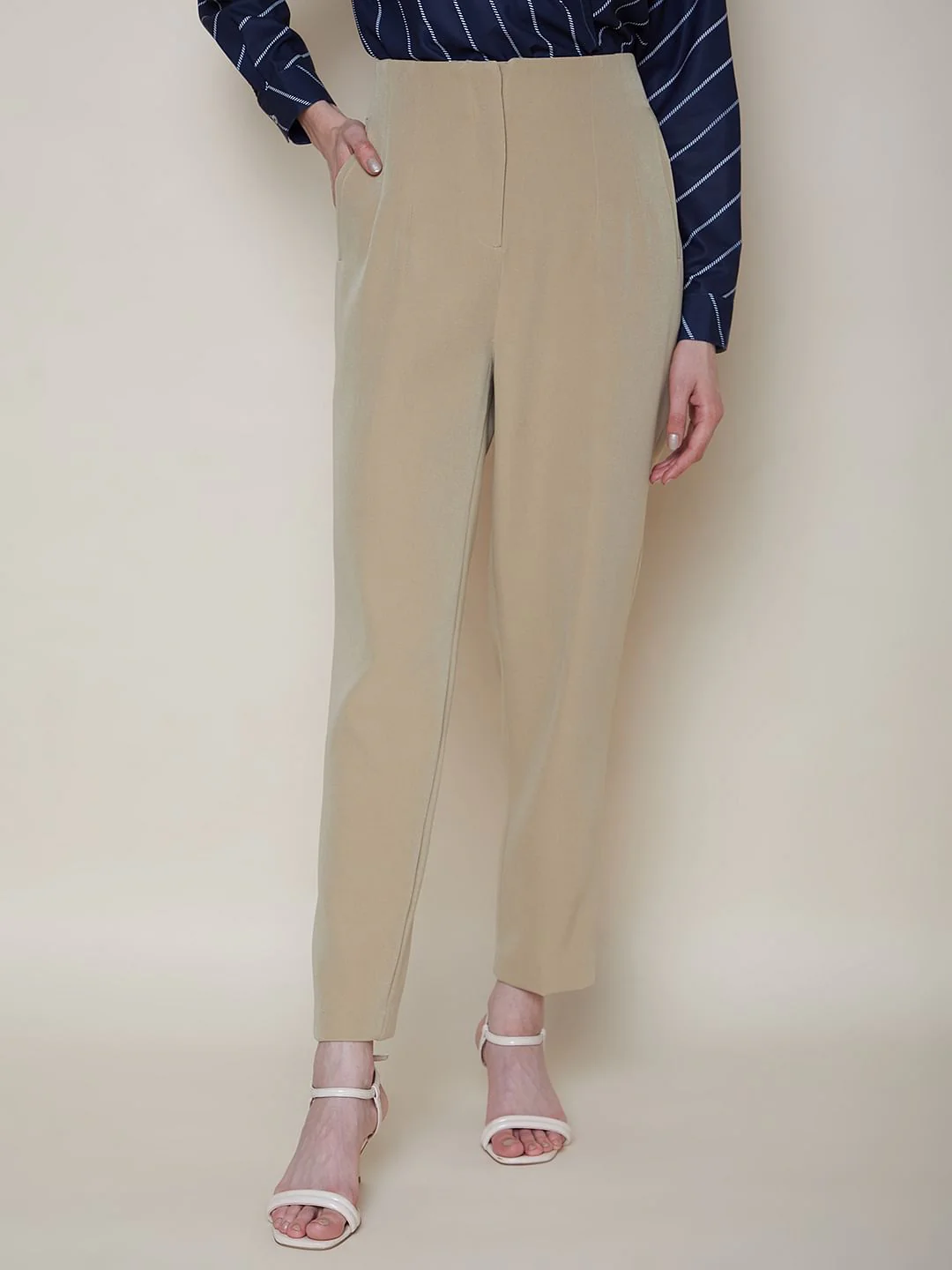 Beige High Rise Pants - Image 2