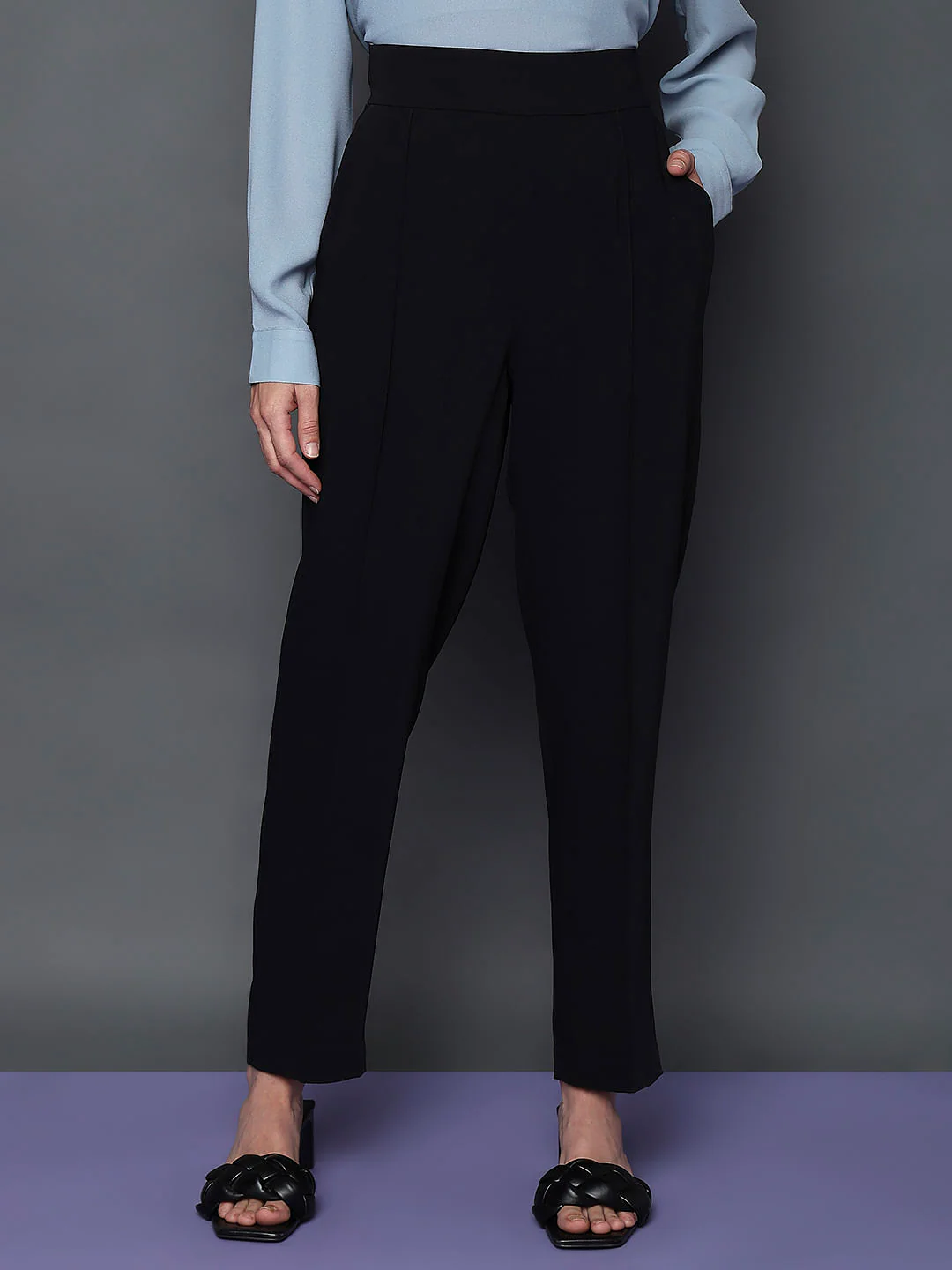 Black High Rise Tapered Pants - Image 2