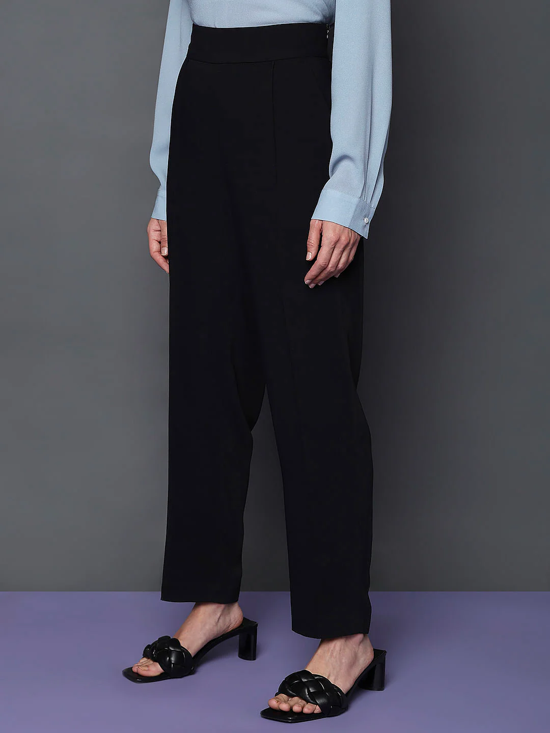 Black High Rise Tapered Pants - Image 3