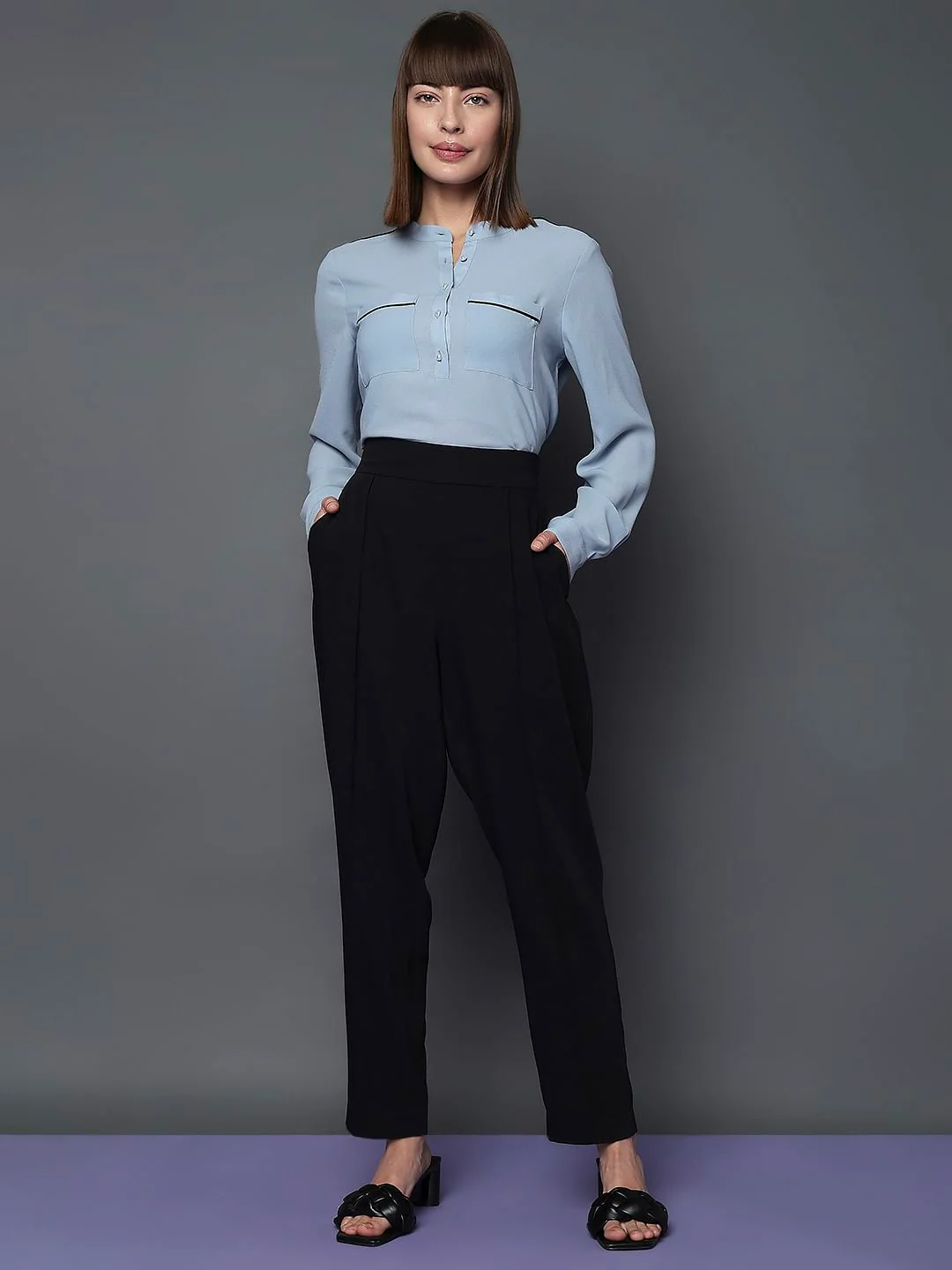 Black High Rise Tapered Pants - Image 6