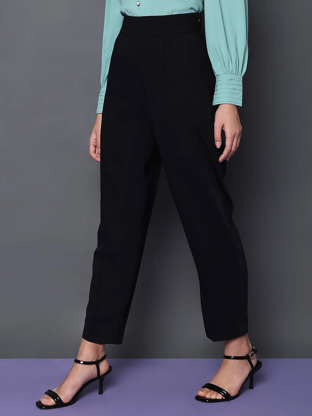 Black High Rise Tapered Fit Pants - Image 2