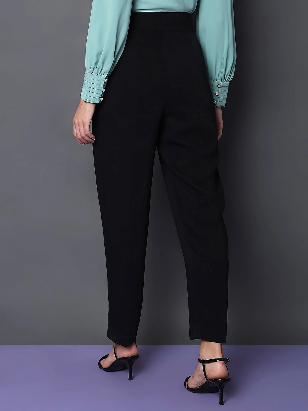 Black High Rise Tapered Fit Pants - Image 3