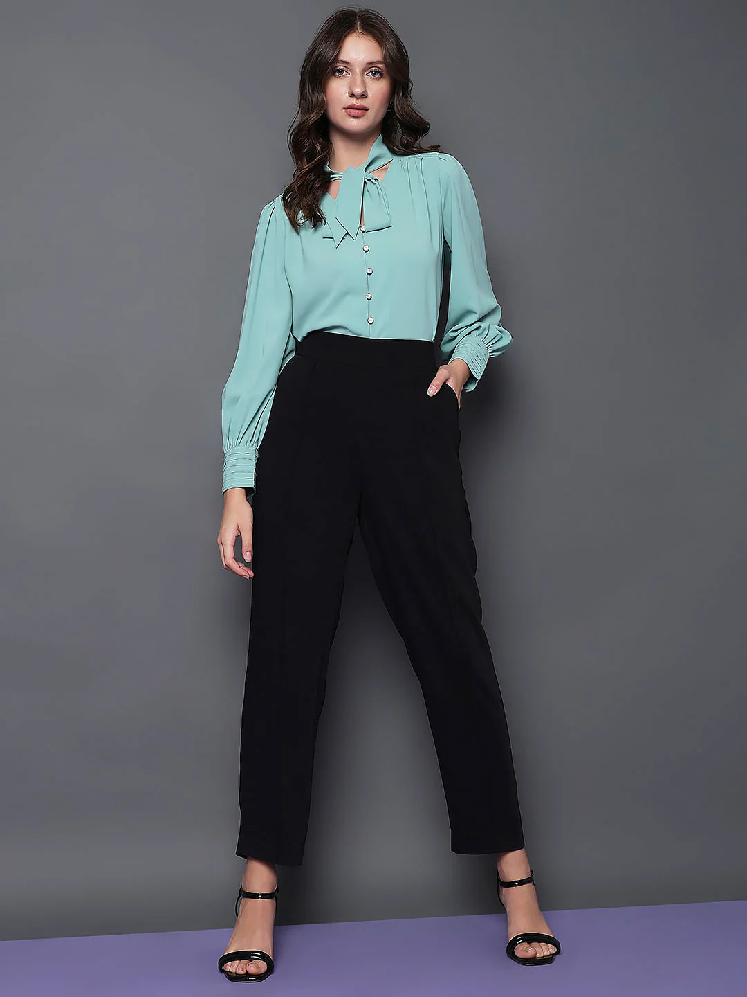 Black High Rise Tapered Fit Pants - Image 4