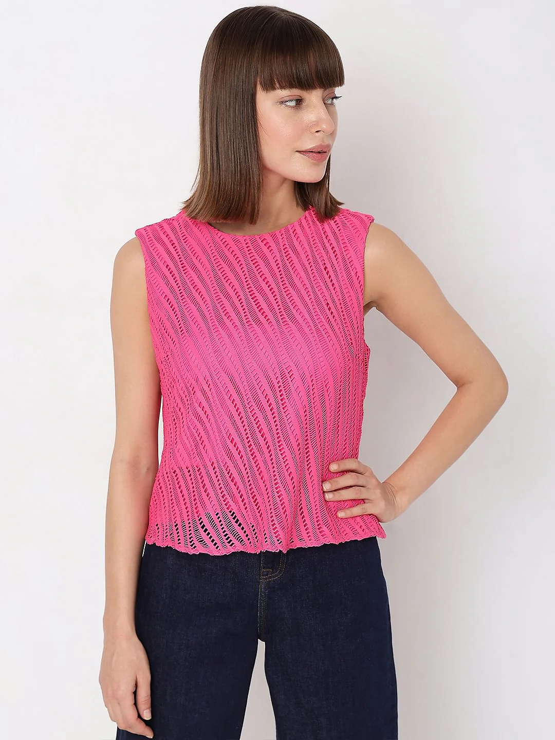 Hot Pink Lace Sleeveless Top - Image 2