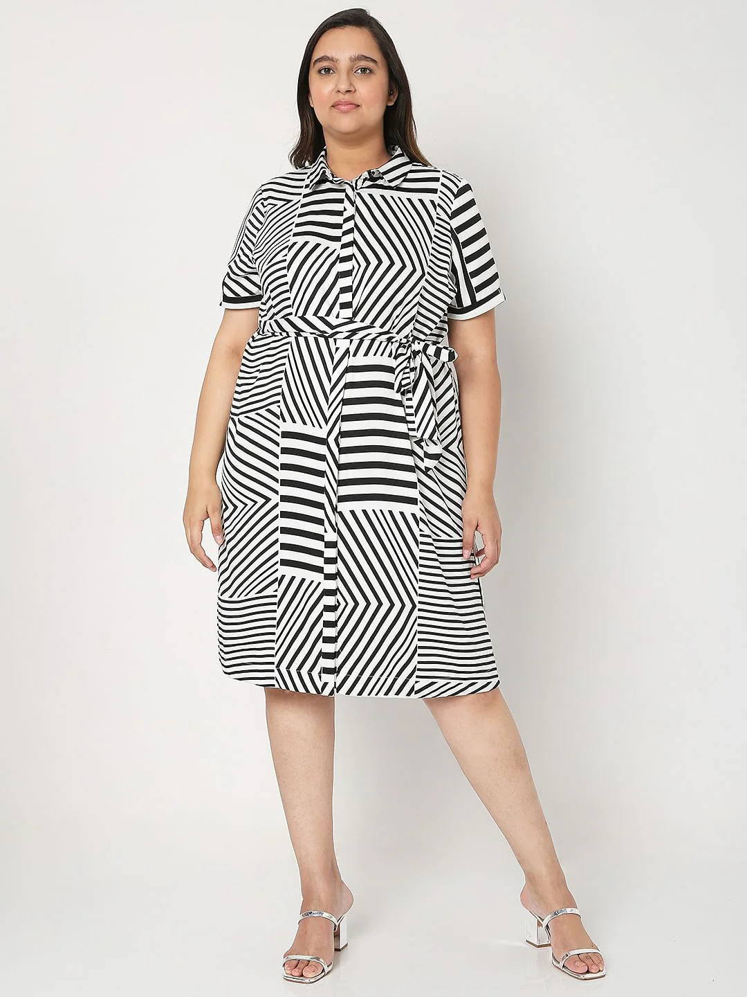 Curve White & Black Striped Dress - Image 2