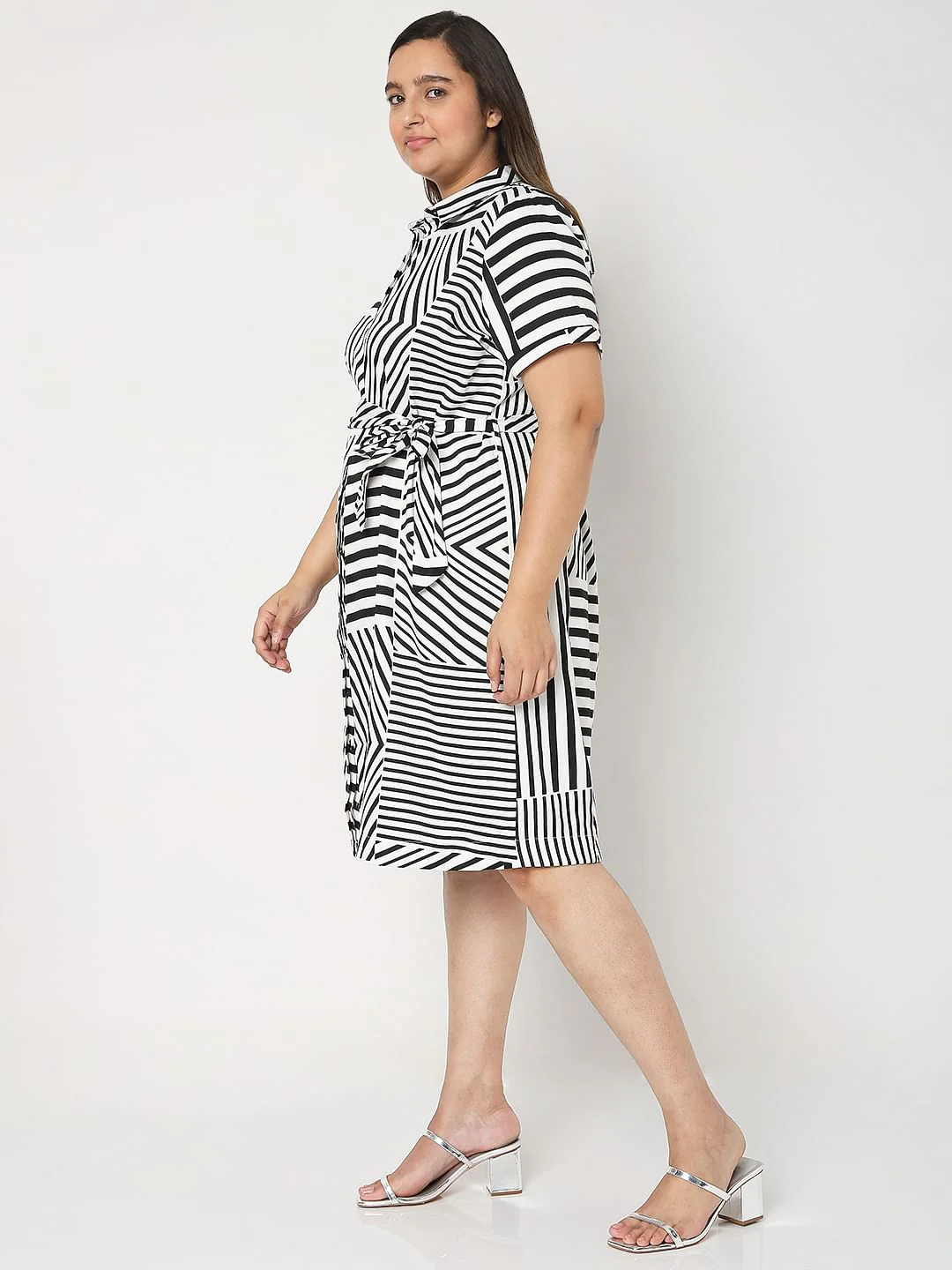 Curve White & Black Striped Dress - Image 3