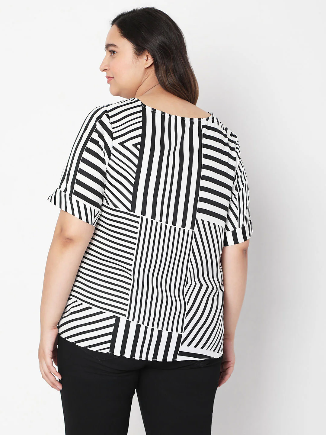 Curve Black & White Asymmetrical Striped Top - Image 4